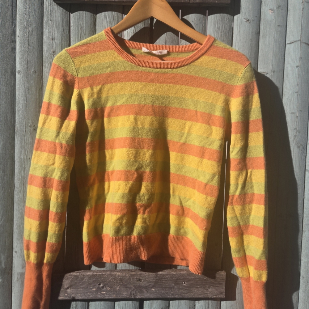 Alice + Olivia 100% Cashmere Striped Sweater | Elbow Patches | Size L